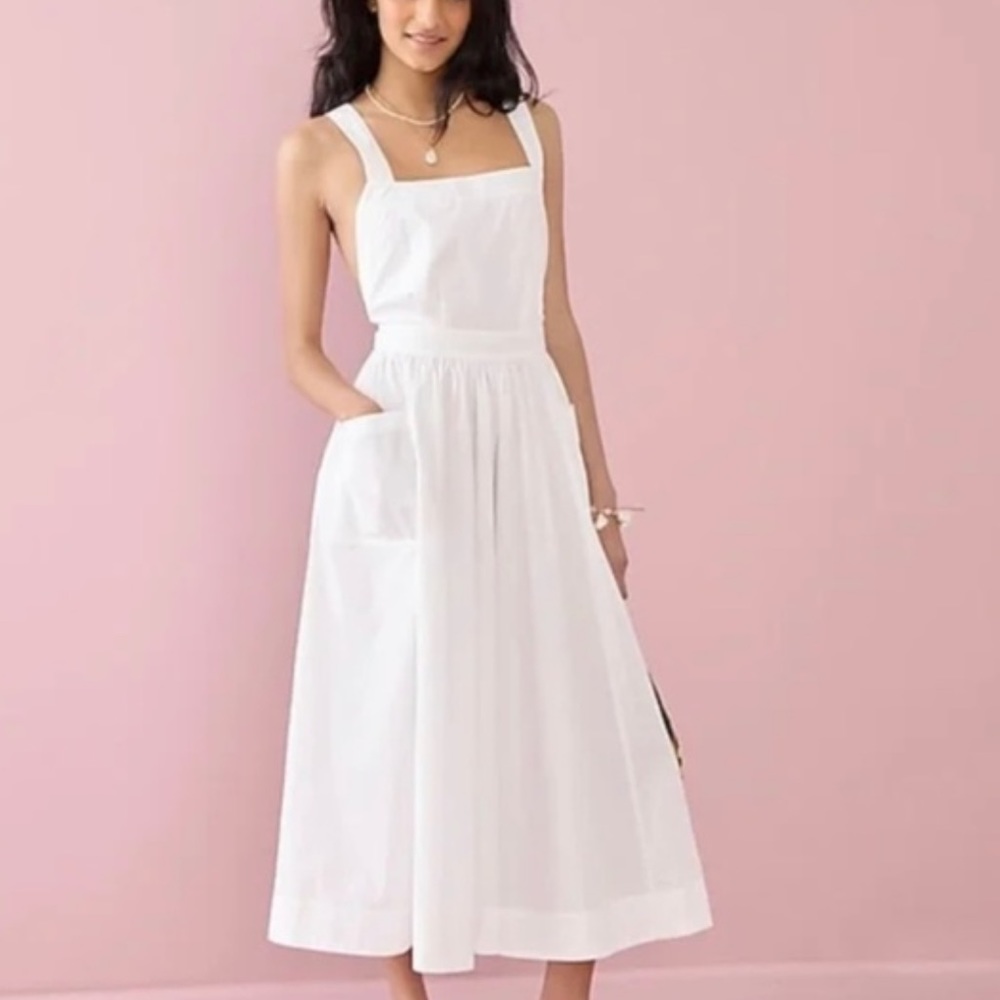J. Crew White Midi Pinafore Dress